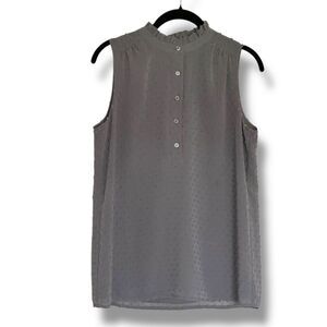 J Crew Women’s Swiss Dot Texured Gray Sleeveless Top 1/4 Button Sz 4 Career